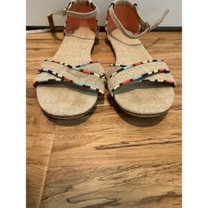 TOMS Correa Burlap Ankle Strap Sandals Natural Tan Multi-Color Striped 8
